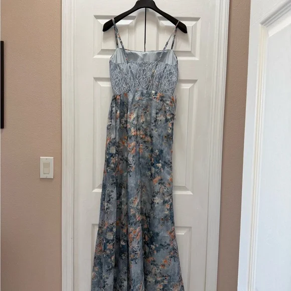 Azazie Blue and Orange Floral Maxi Dress - Picture 3 of 7